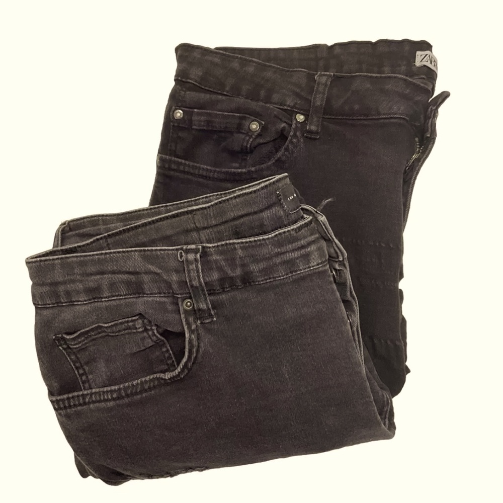 AUTH ZARA BUNDLE DENIM RIPPED DARK JEANS BIKER BLACK SKINNY PANTS STRETCH